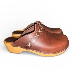 Women's Klagn Swedish Comfort Leather Clogs Mules Brown Size 39